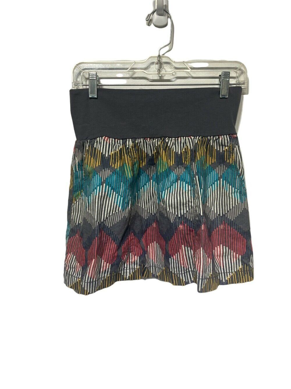 fossil blue green geometric linen pull on skirt size XS Pockets